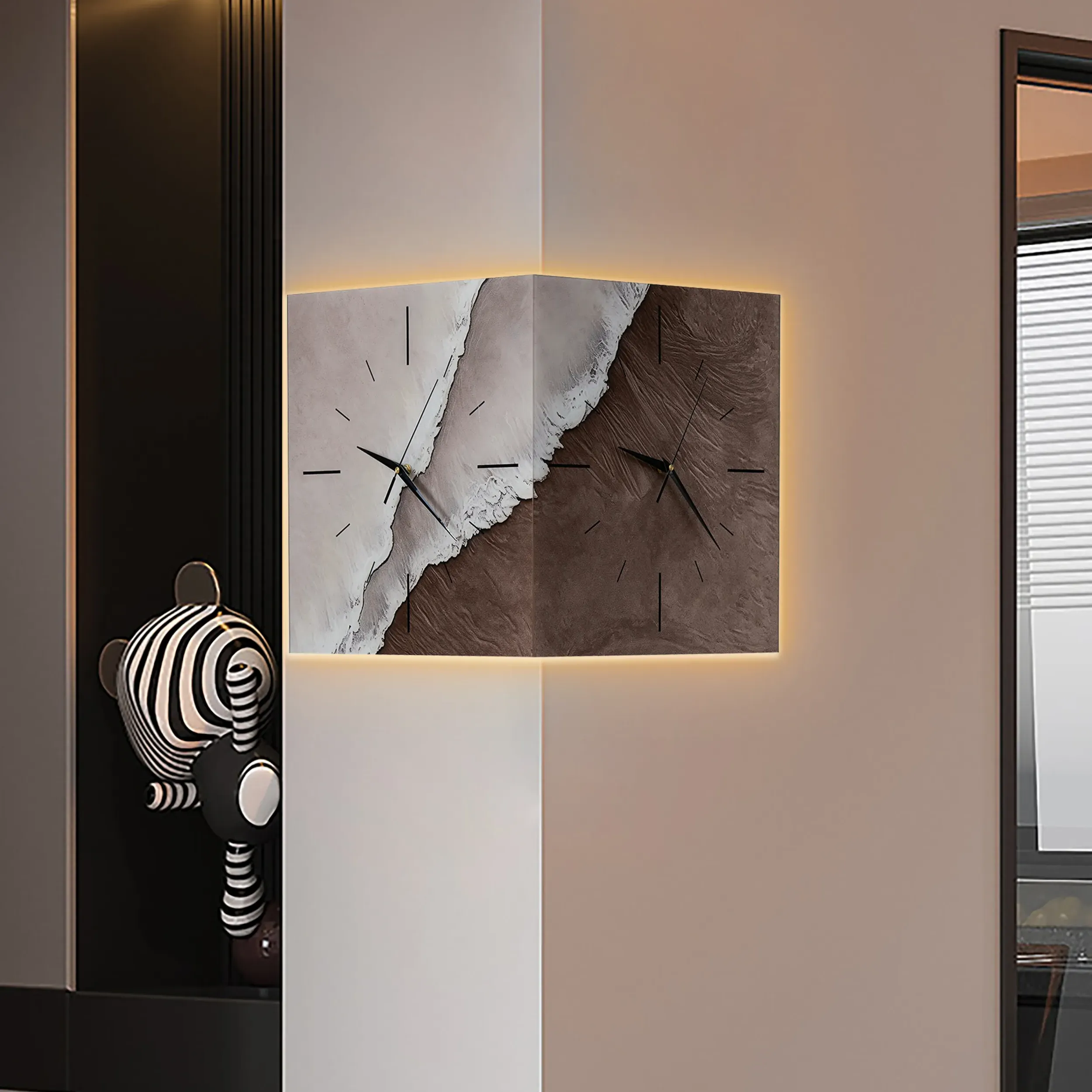 Corner Wall Clock with Adjustable Lighting