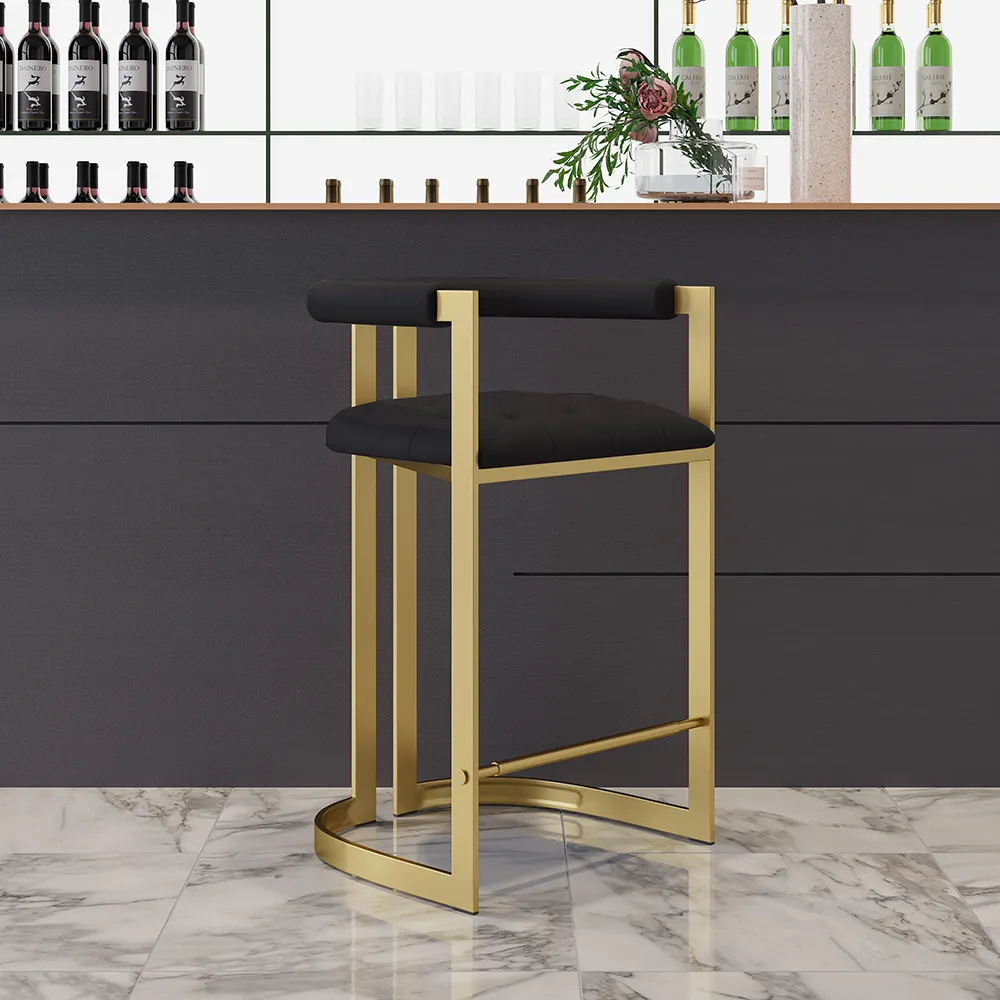 Counter Stool with Back 2-Pieces - Black, Gold