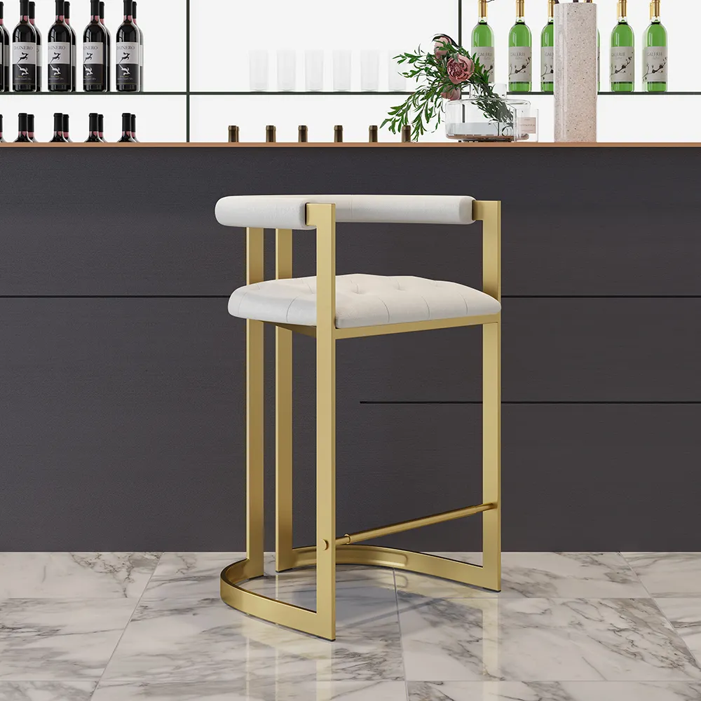 Counter Stool with Back 2-Pieces - White, Gold