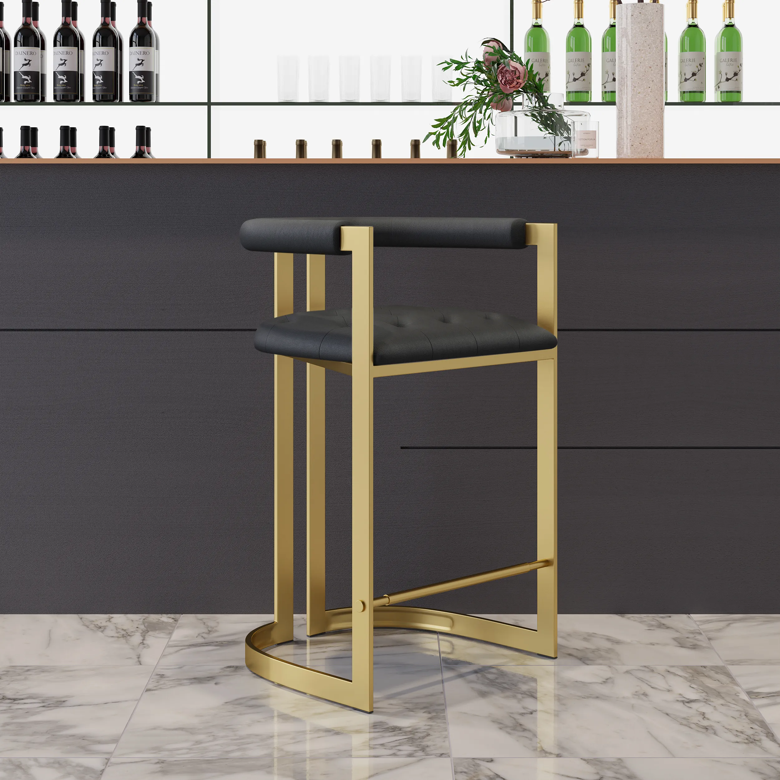 Counter Stool with Back - Black, Gold