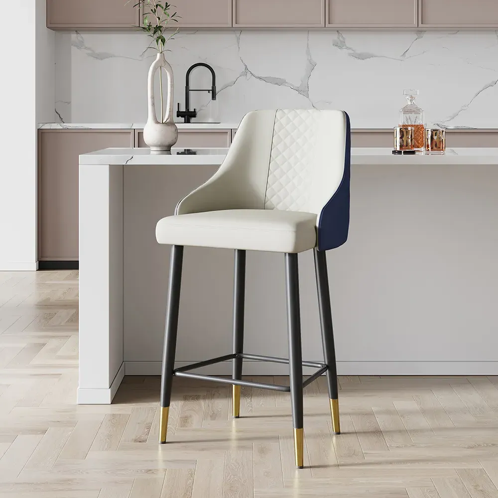 Counter Stool with Footrest - Light Gray and Blue, PU Leather image