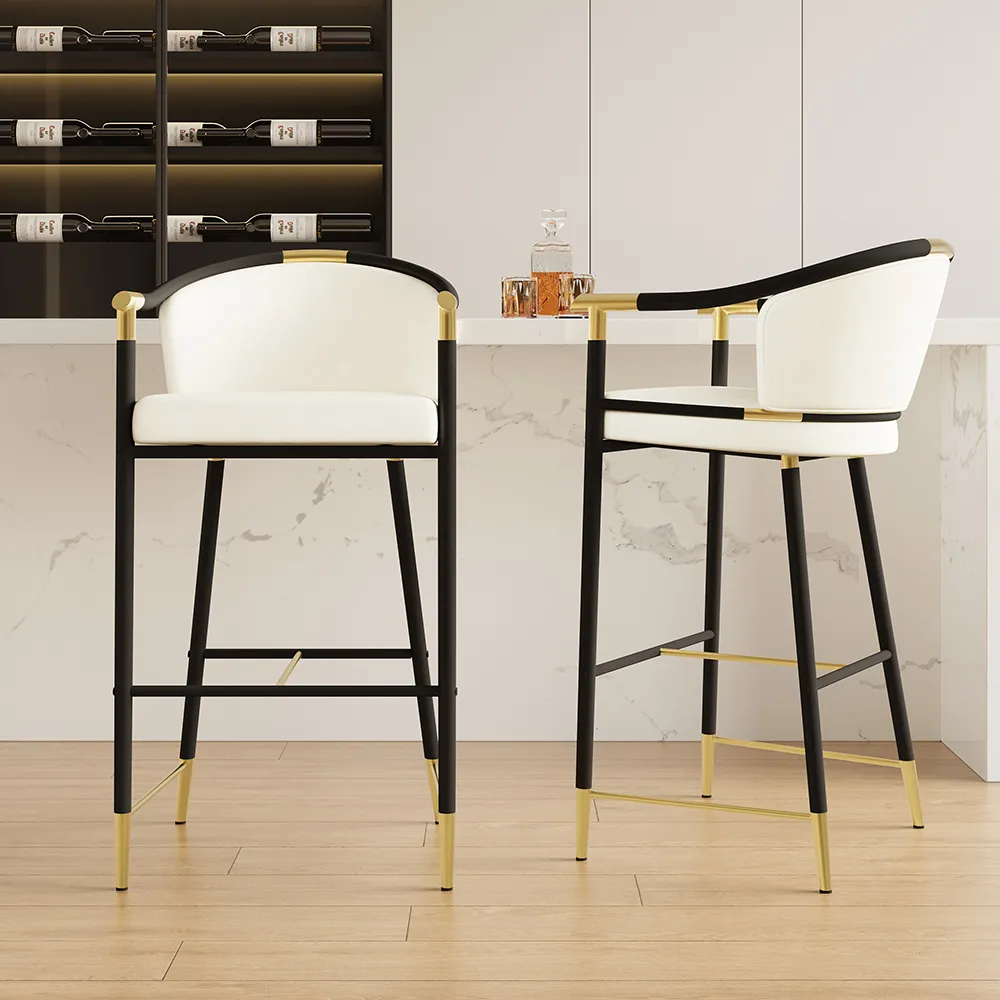 Craines Bar Height Bar Stool with Arms - Beige, Velvet image