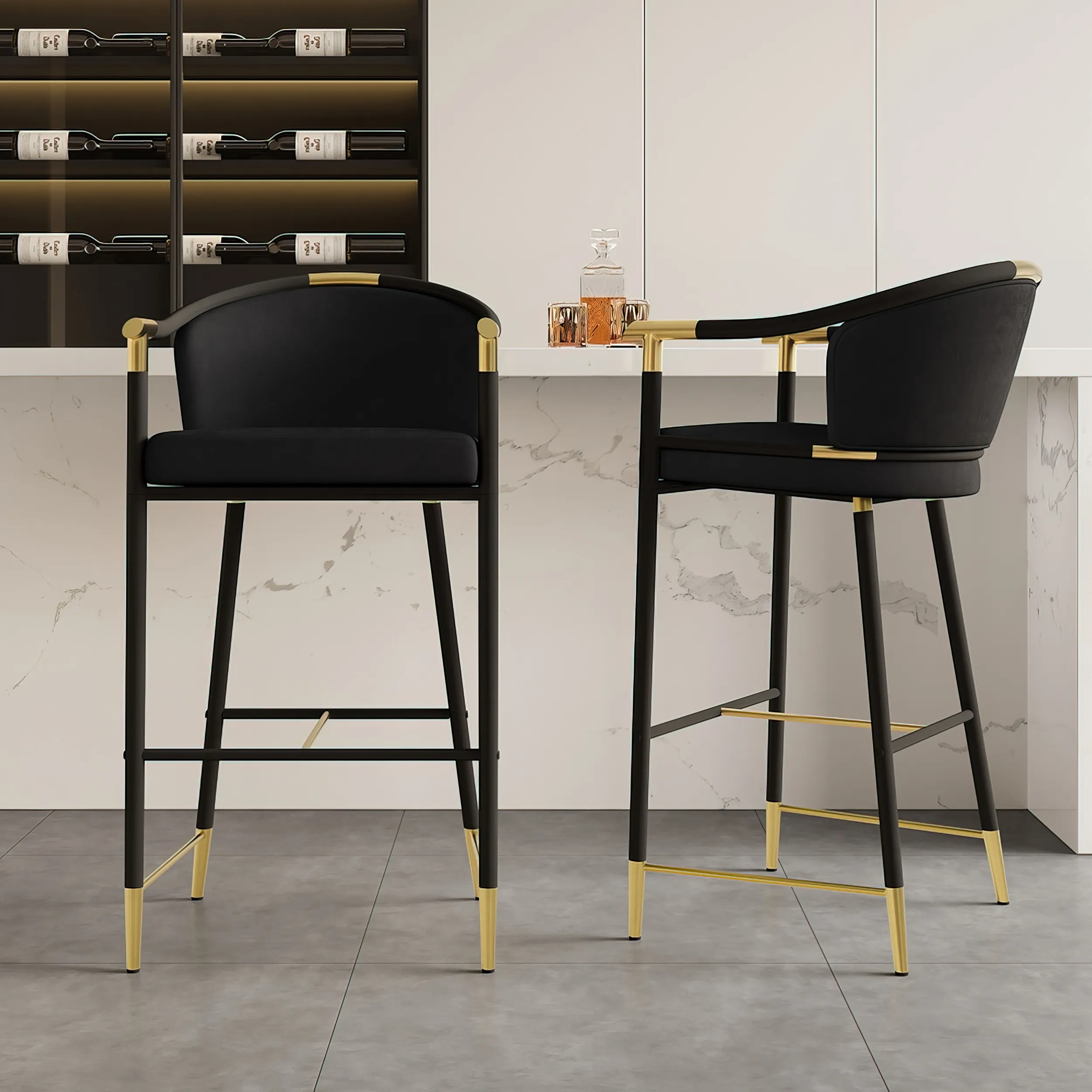 Craines Bar Height Bar Stool with Arms - Black, Velvet