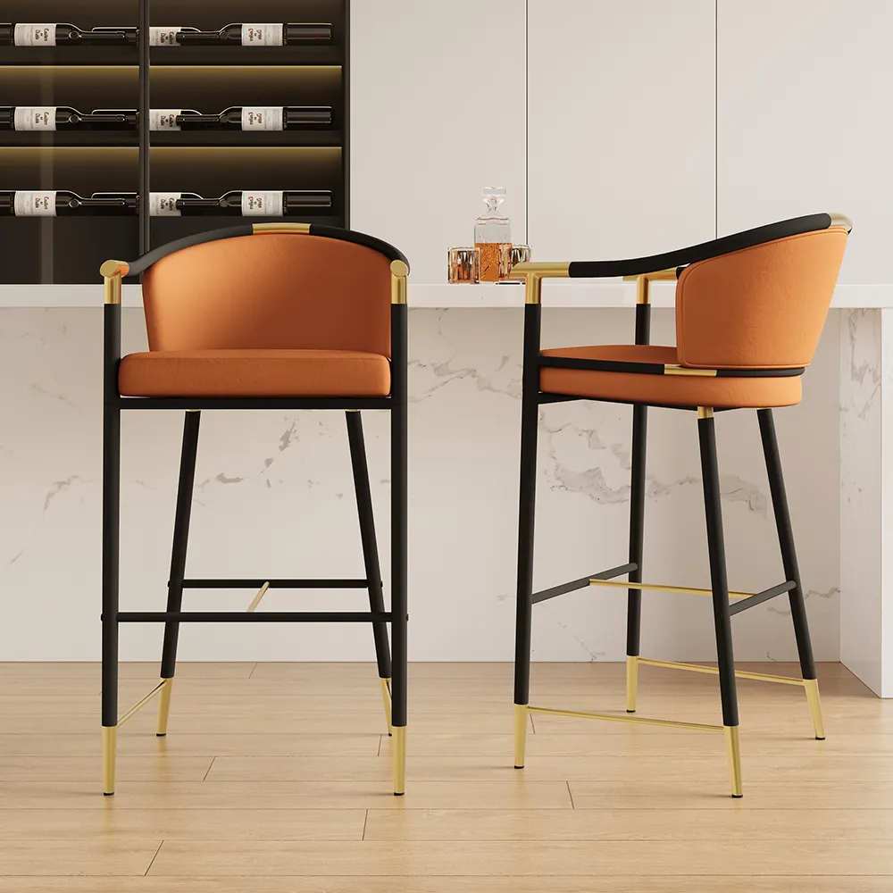 Craines Bar Height Bar Stool with Arms - Orange, Velvet