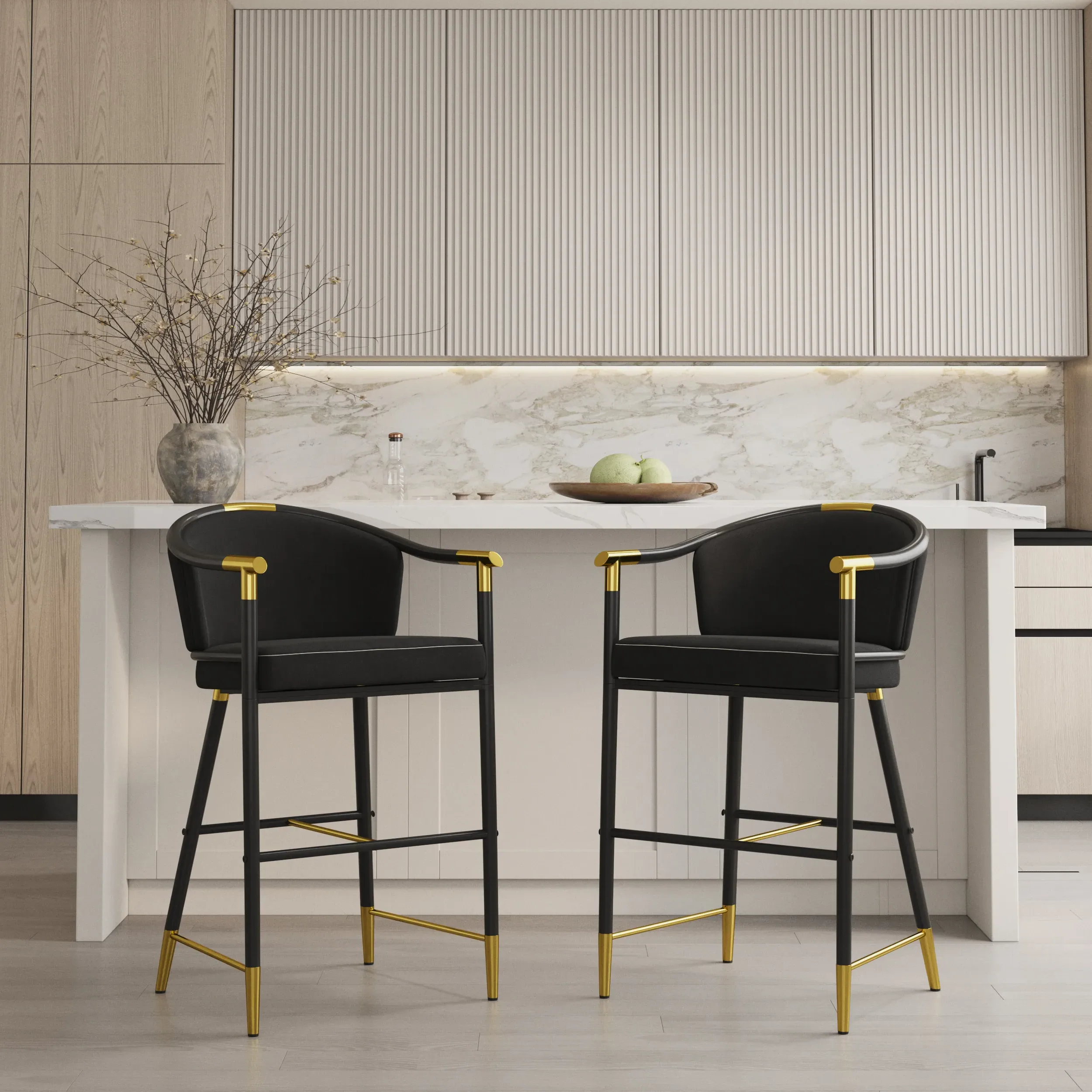 Craines Counter Stools - Black, Velvet