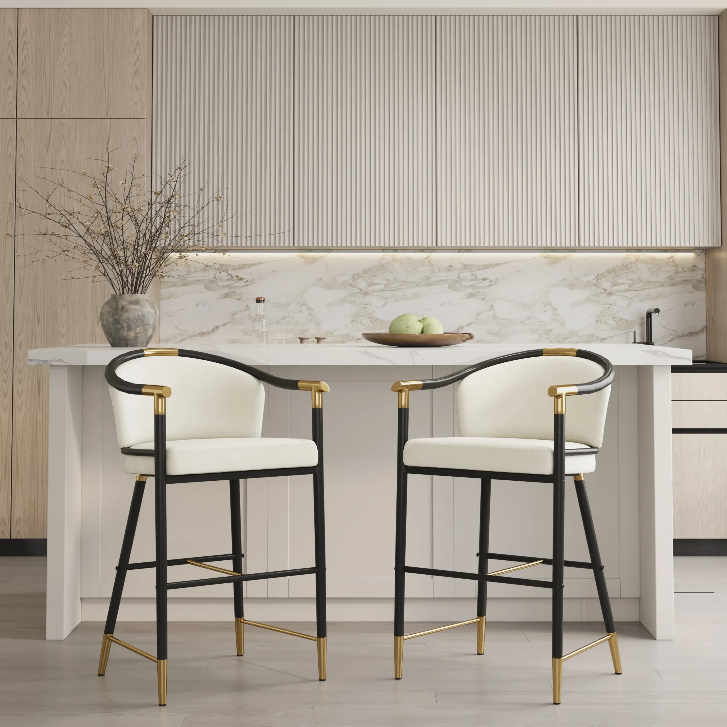 Craines Counter Stools Set of 2 - Beige, Velvet