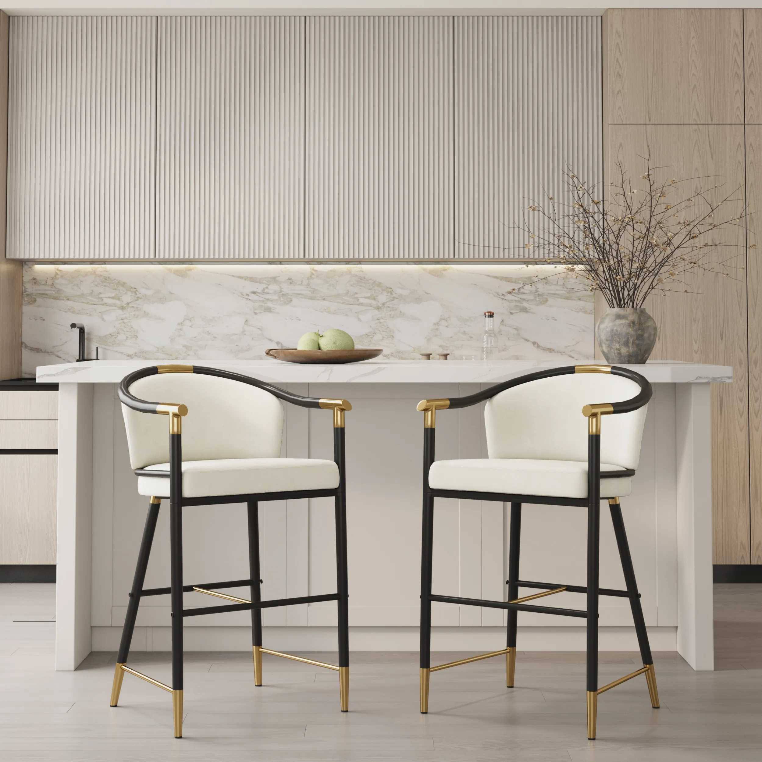 Craines Counter Stools Set of 8 - Beige, Velvet