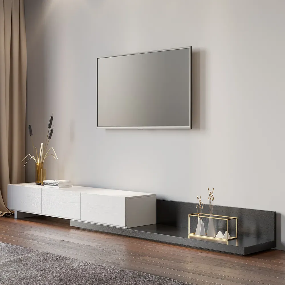 Crator Rectangle Extendable TV Stand with 3-Drawer - White, Black image