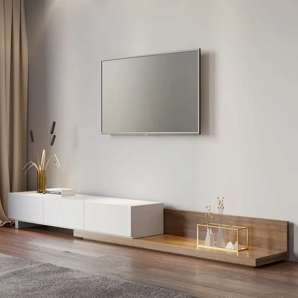 Crator Rectangle Extendable TV Stand with 3-Drawer - White, Walnut