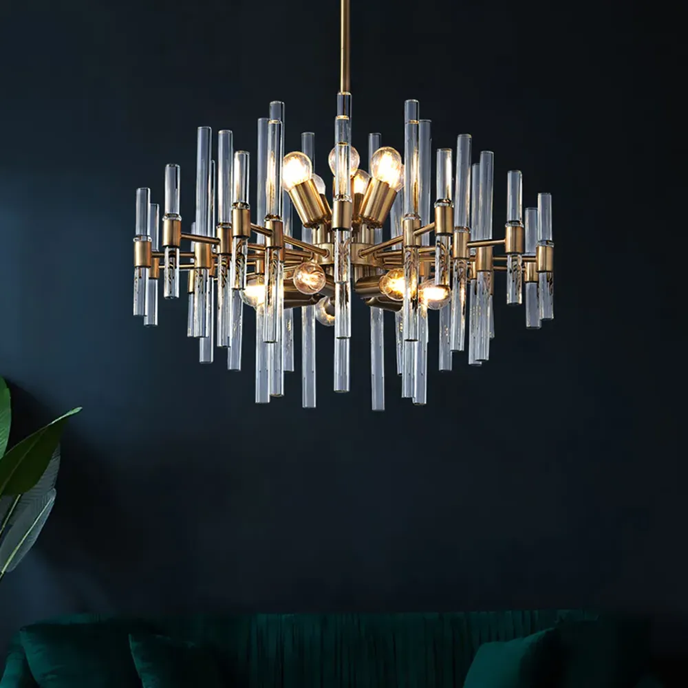 Crylick 14-Light Glass Chandelier - Brass image