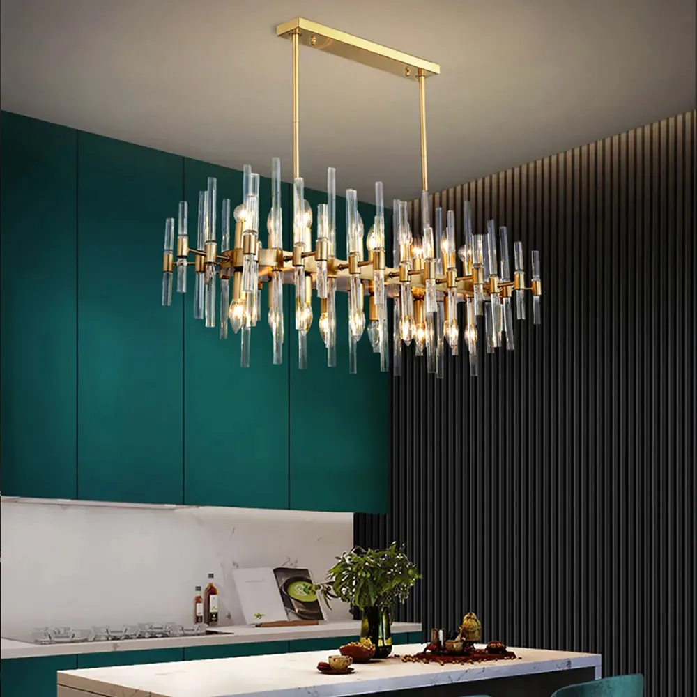 Crylick 20-Light Kitchen Island Pendant Chandelier - Brass