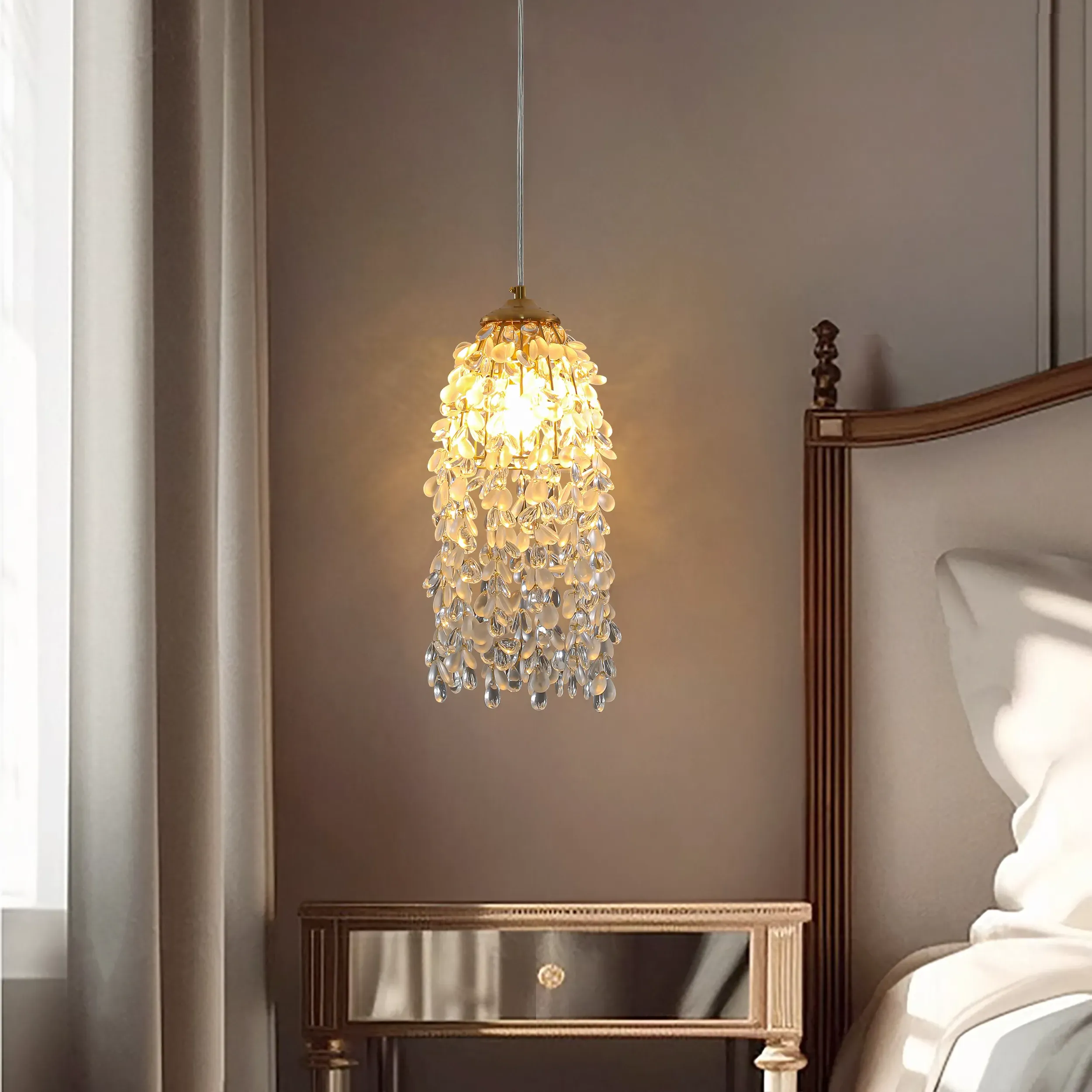Crystal 3-Color Droplets Pendant Light - Gold image