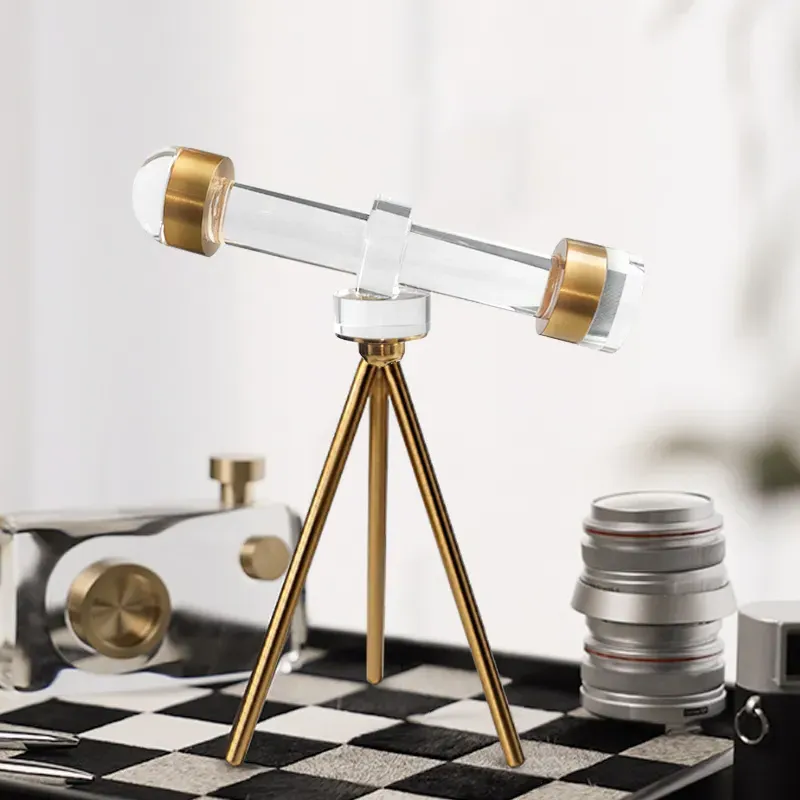 Crystal Telescope Sculpture with Gold Tripod Stand - Gold, Crystal image