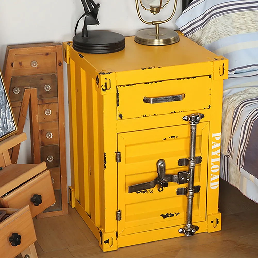 Ctainer Nightstand with Door & Drawer - Yellow, Steel