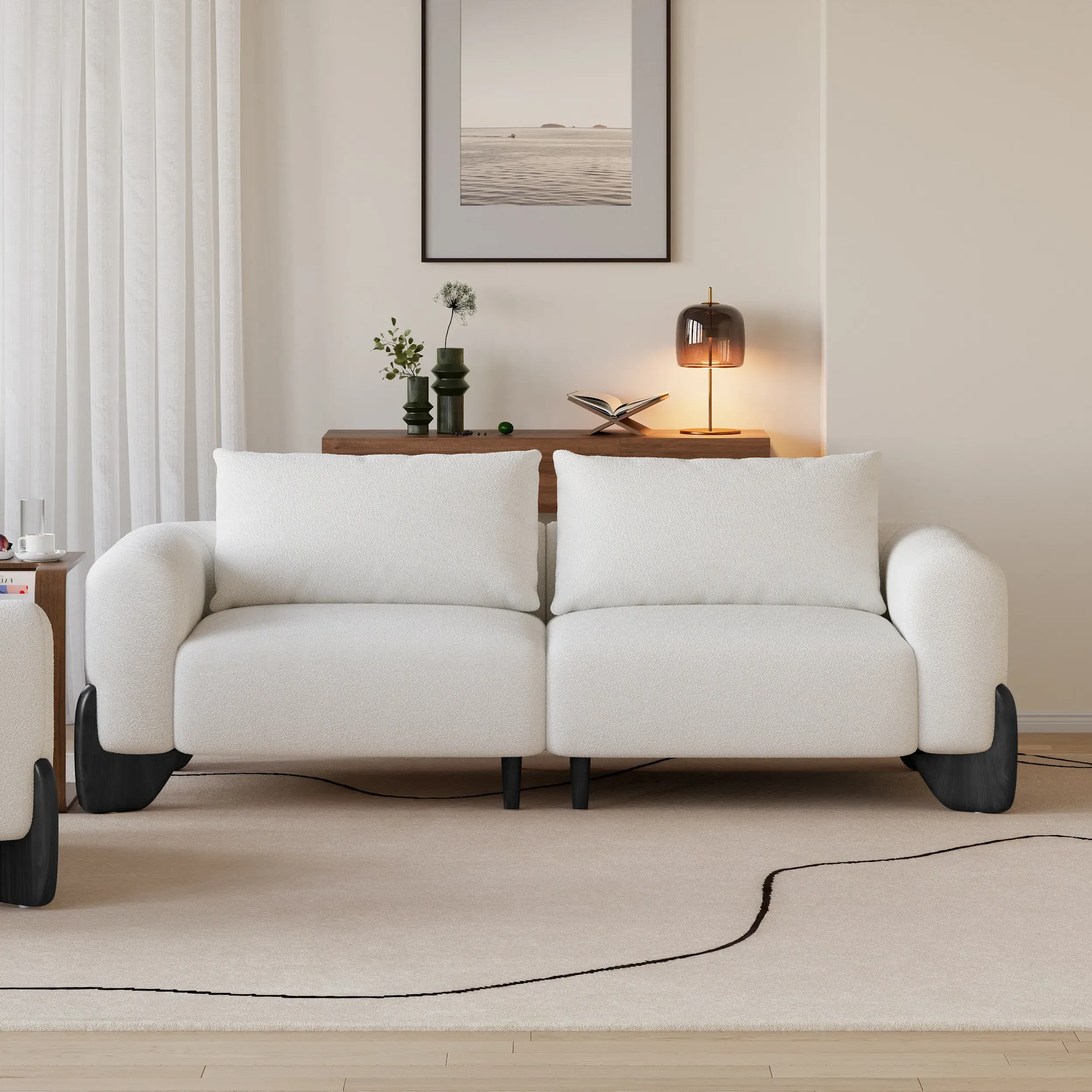 Curva 2-Seater Sofa with Pillows - Boucle