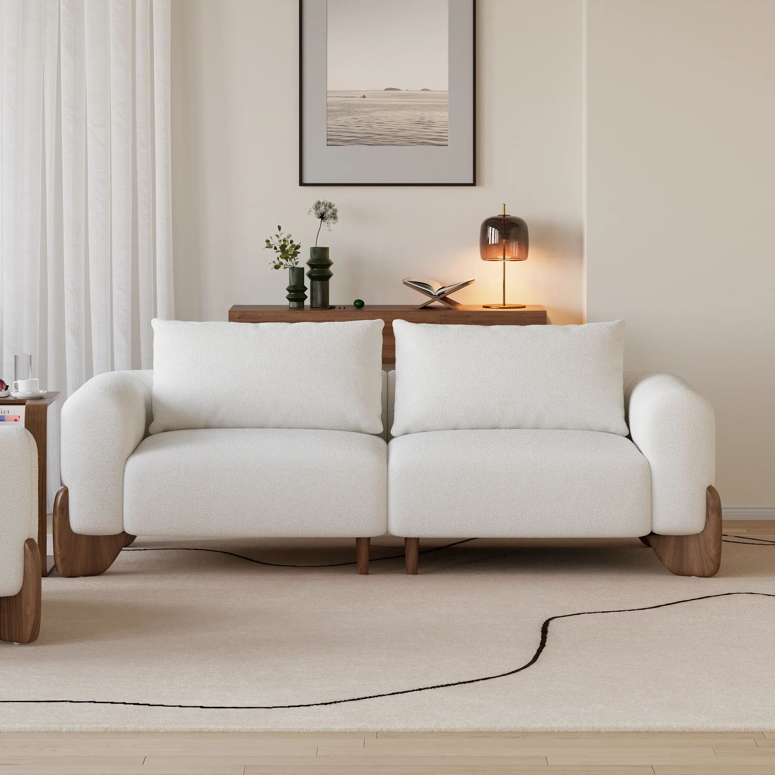 Curva 2-Seater Sofa with Pillows - Boucle