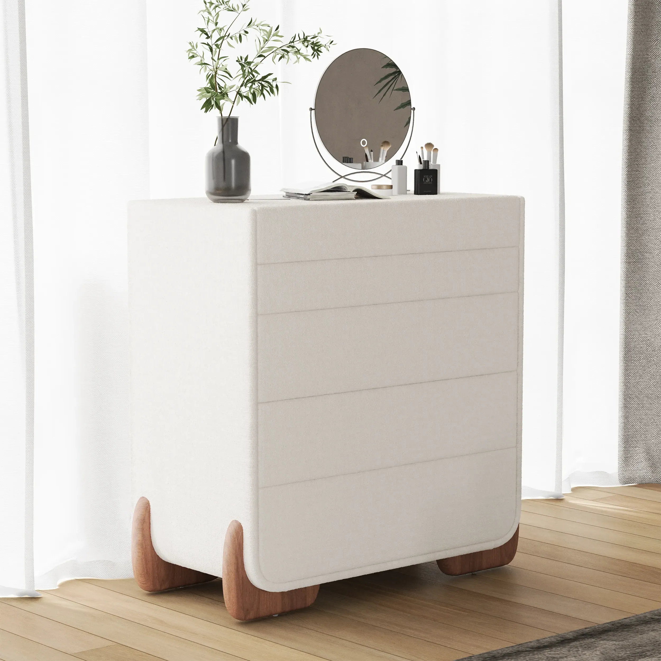 Curva 37" Boucle 5 Drawer Tall Dresser with Wireless Charging - White image
