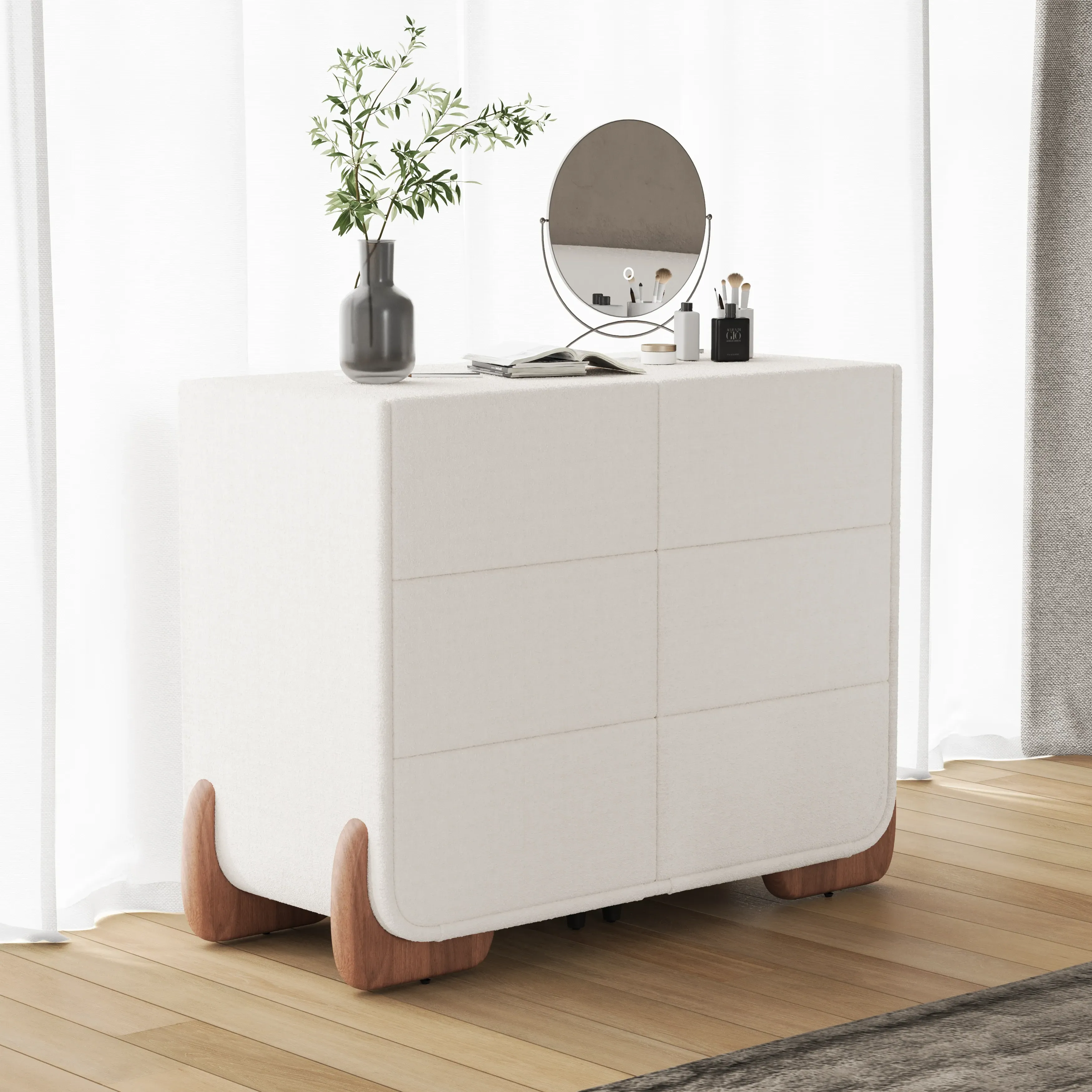 Curva 42" 6 Drawer Smart Dresser with Wireless Charging - White, Boucle image