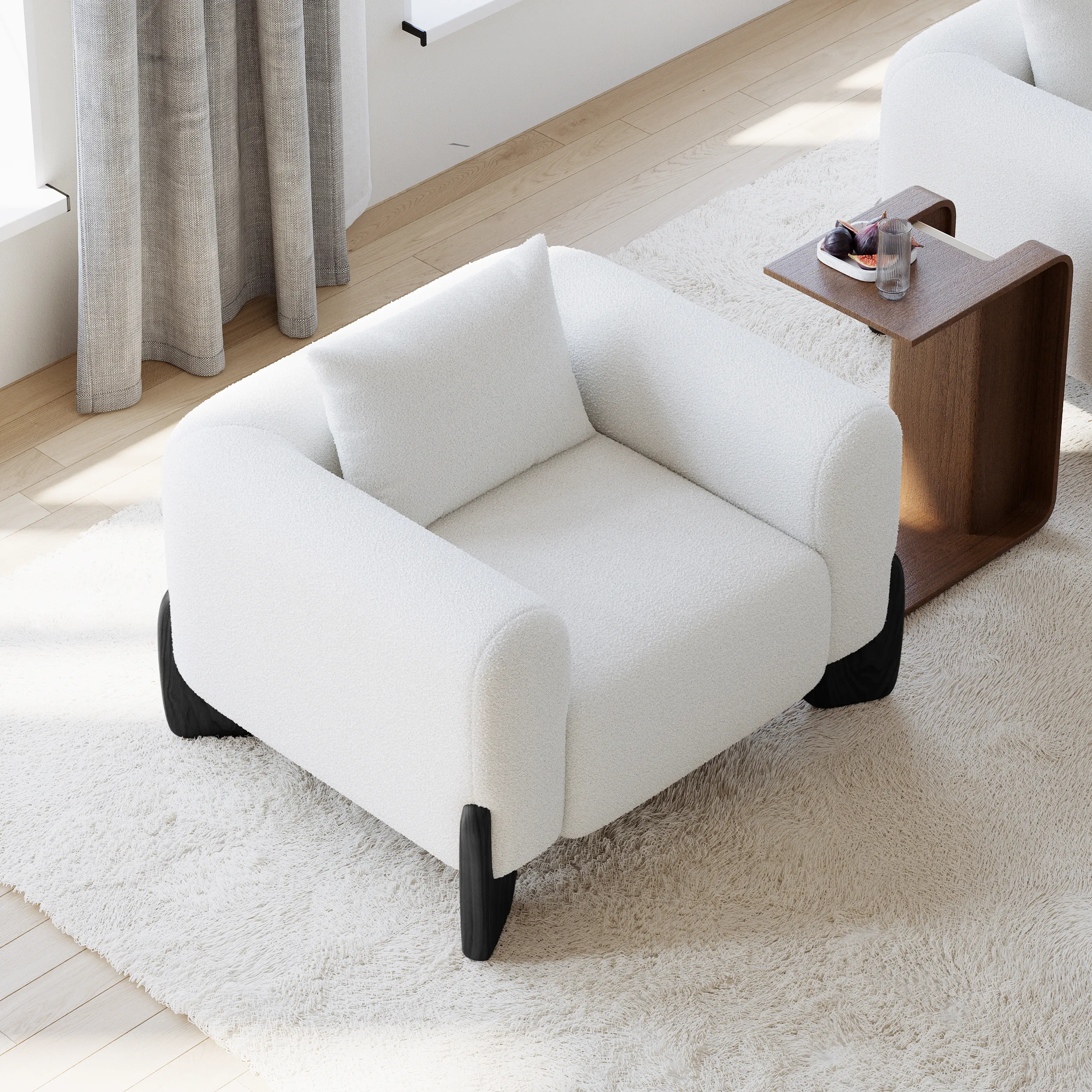 Curva Accent Chair with Wood Frame - Boucle