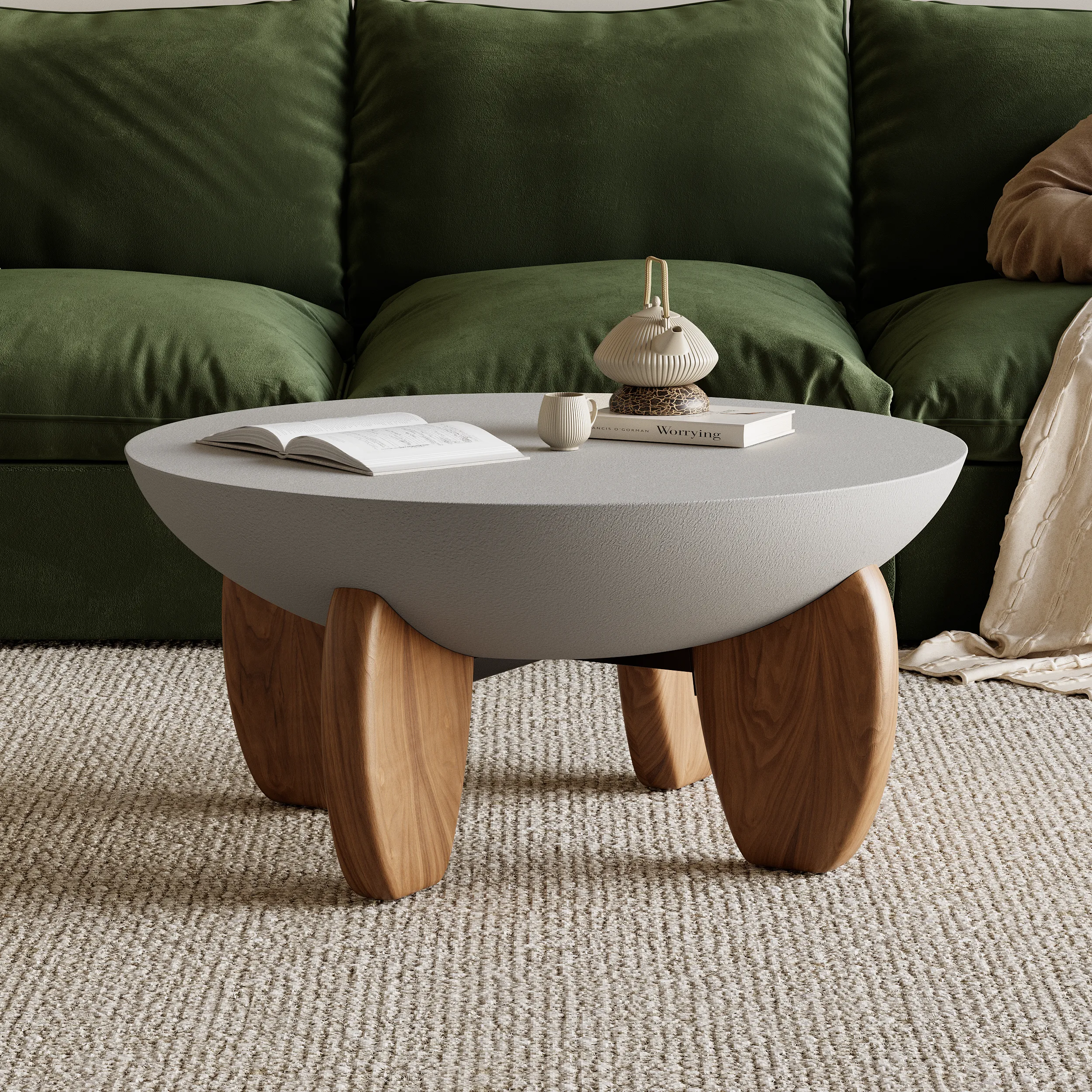 Curva Round Coffee Table - Gray, Walnut image