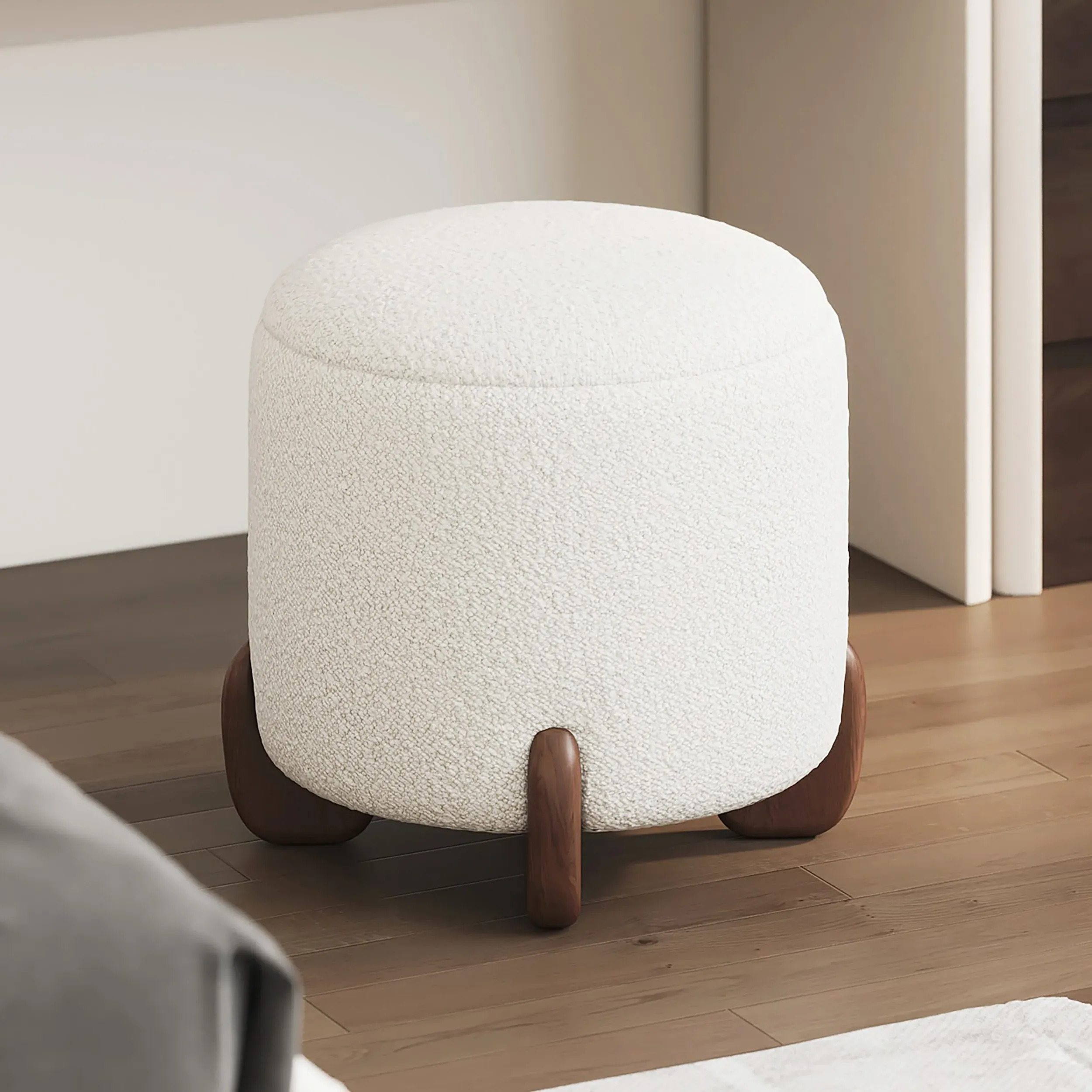 Curva Round Ottoman with Storage - White, Boucle image