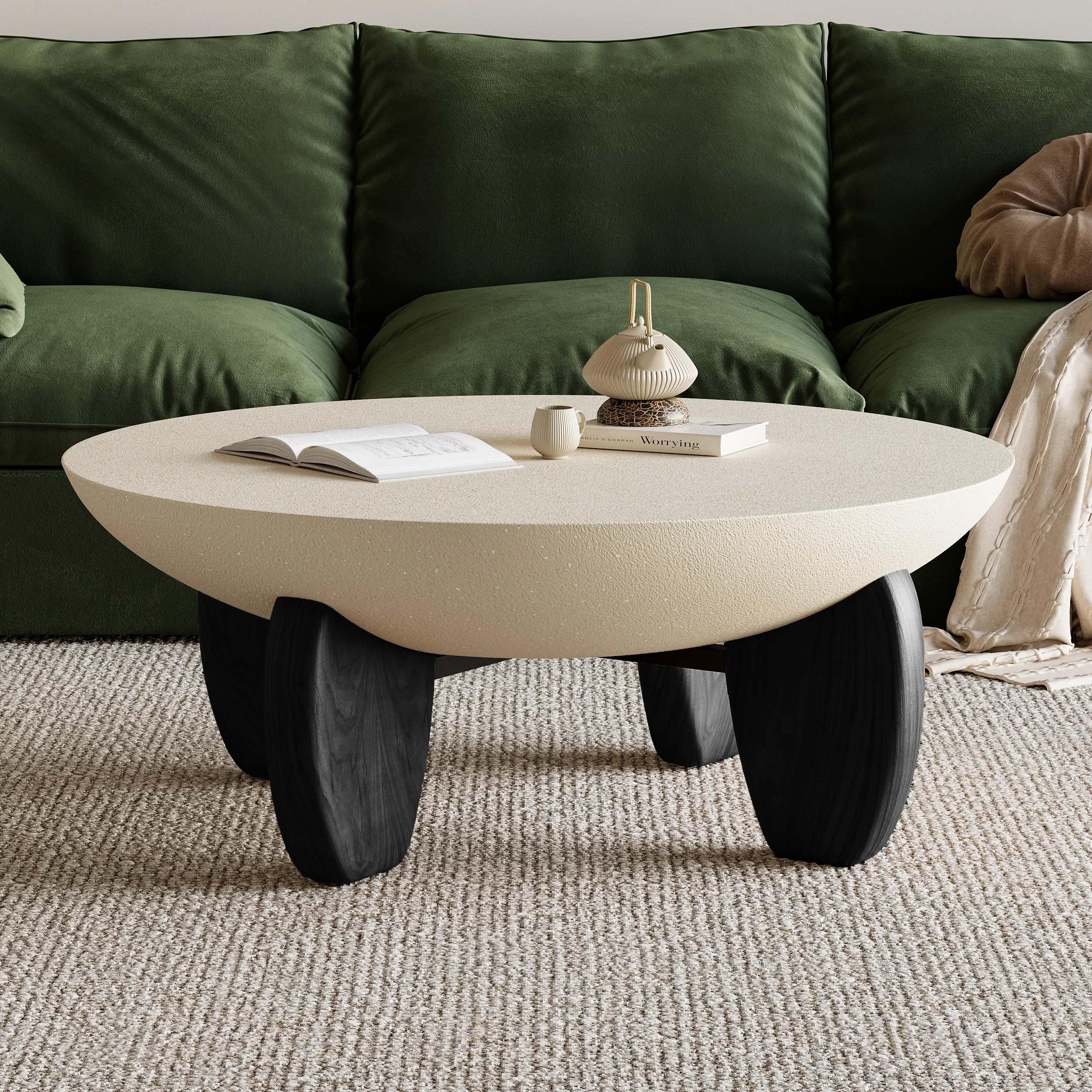Curva Round Small Coffee Table - Beige, Concrete