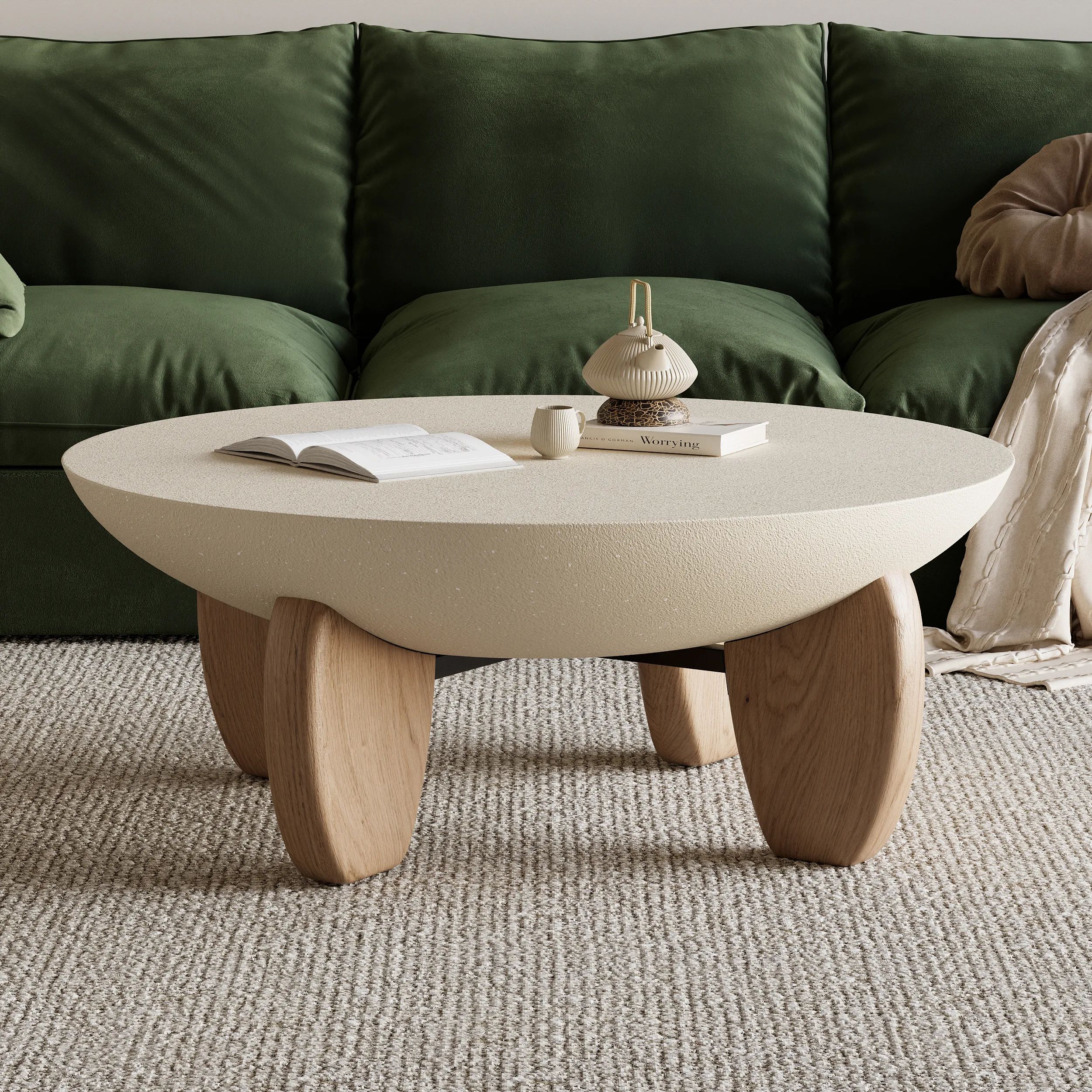 Curva Round Small Coffee Table - Beige, Concrete