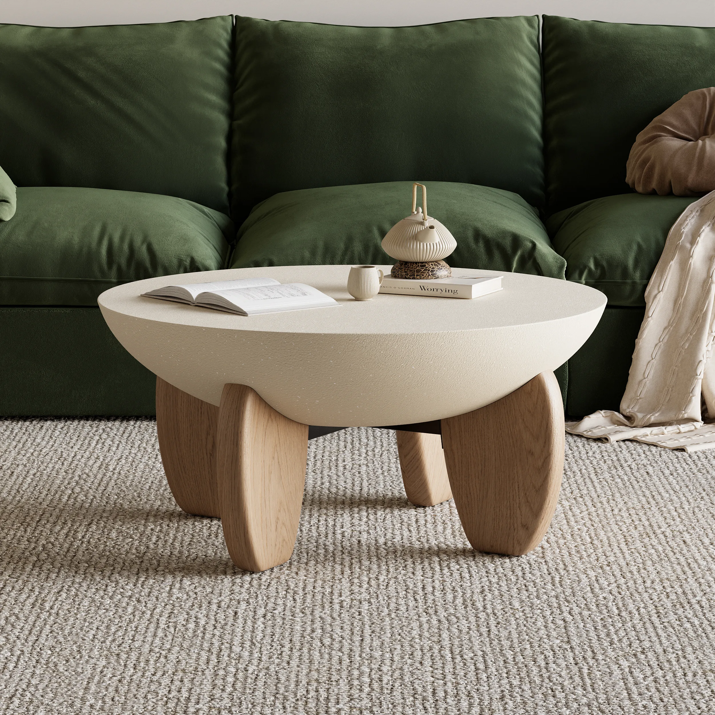 Curva Round Small Coffee Table - Natural, Concrete