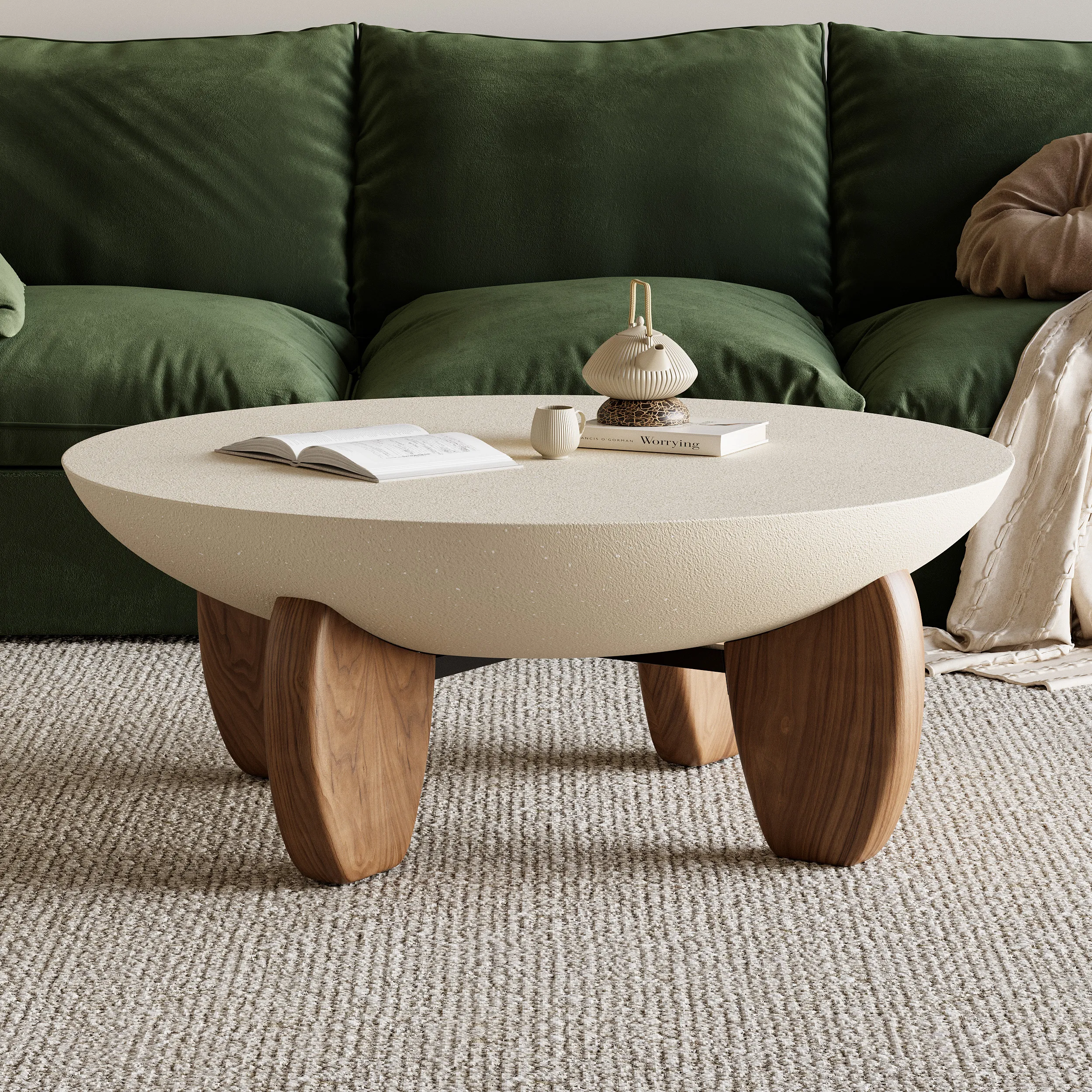 Curva Round Small Coffee Table - Walnut, Concrete