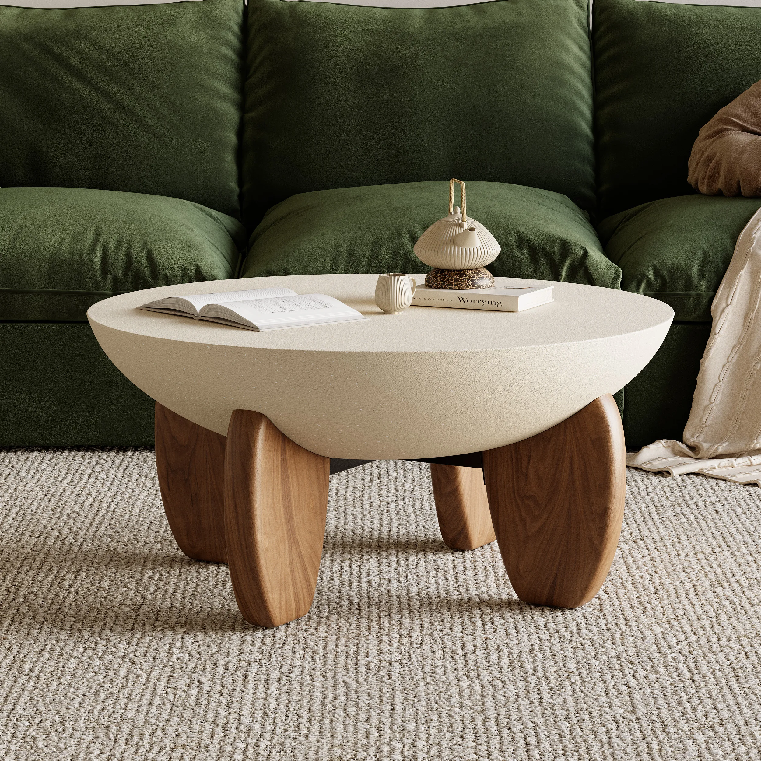 Curva Round Small Coffee Table - Walnut, Concrete image