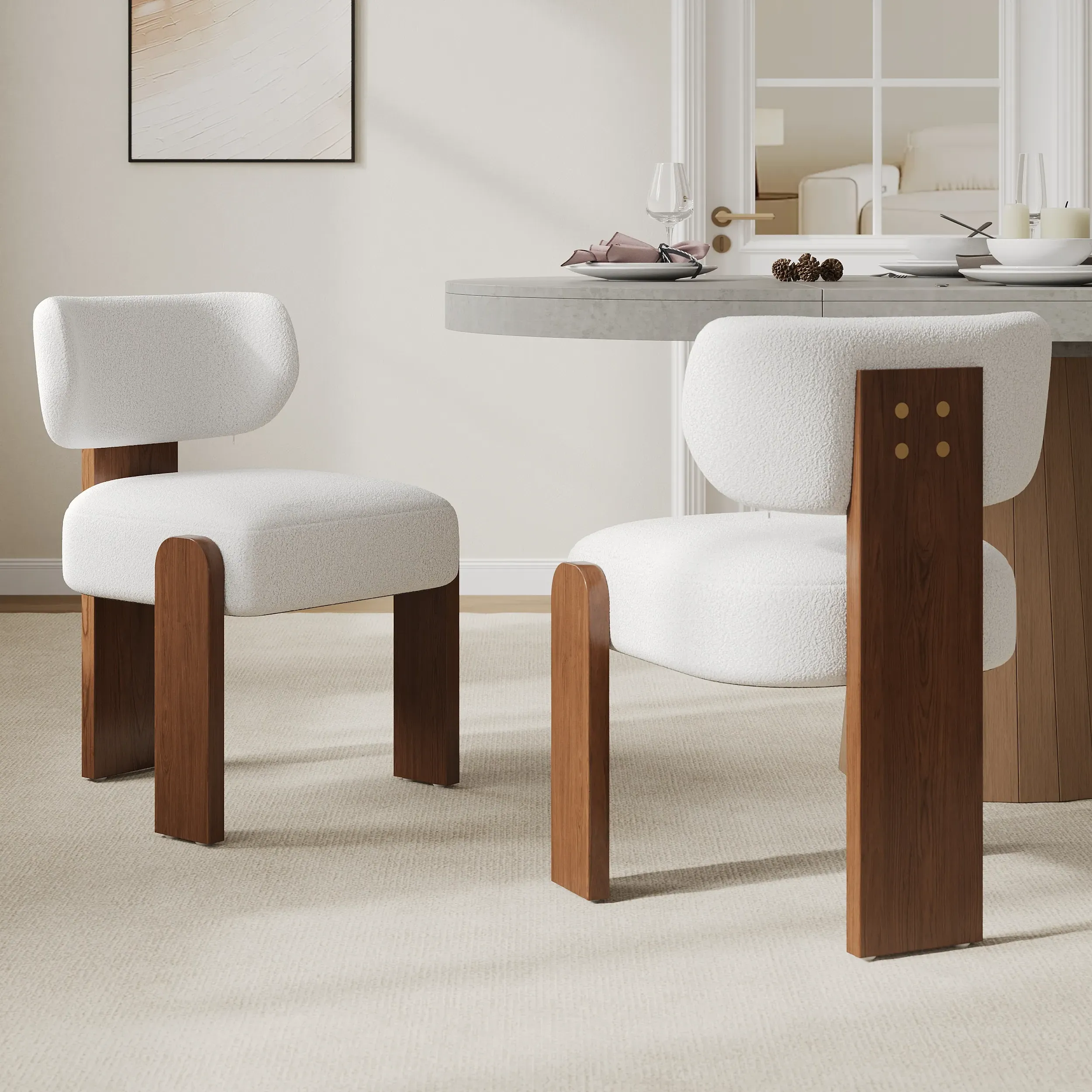 Curved Backrest Dining Chair - White, Rubberwood