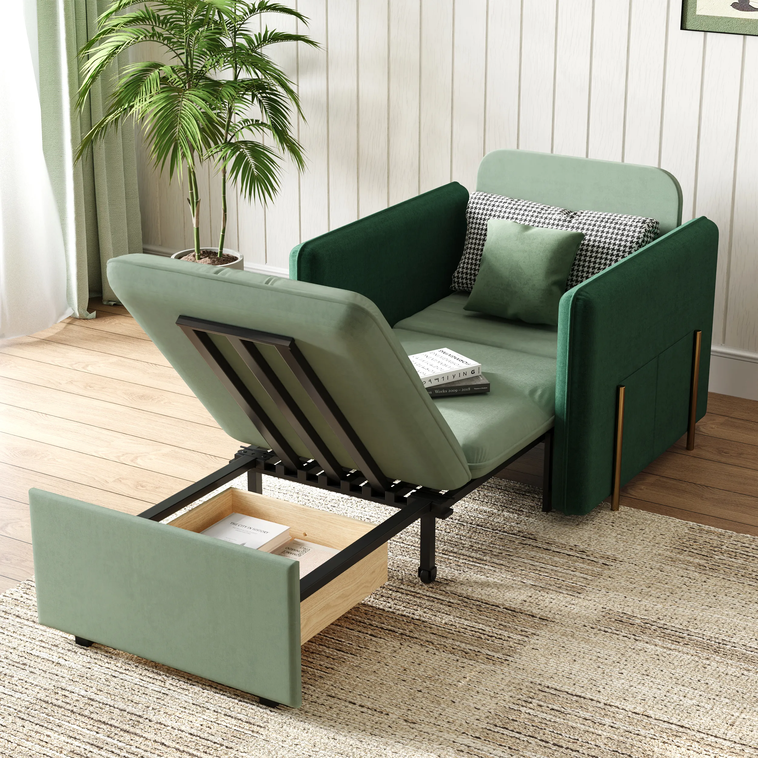 Daybed with Trundle Pull Out Sleeper Sofa with Storage
