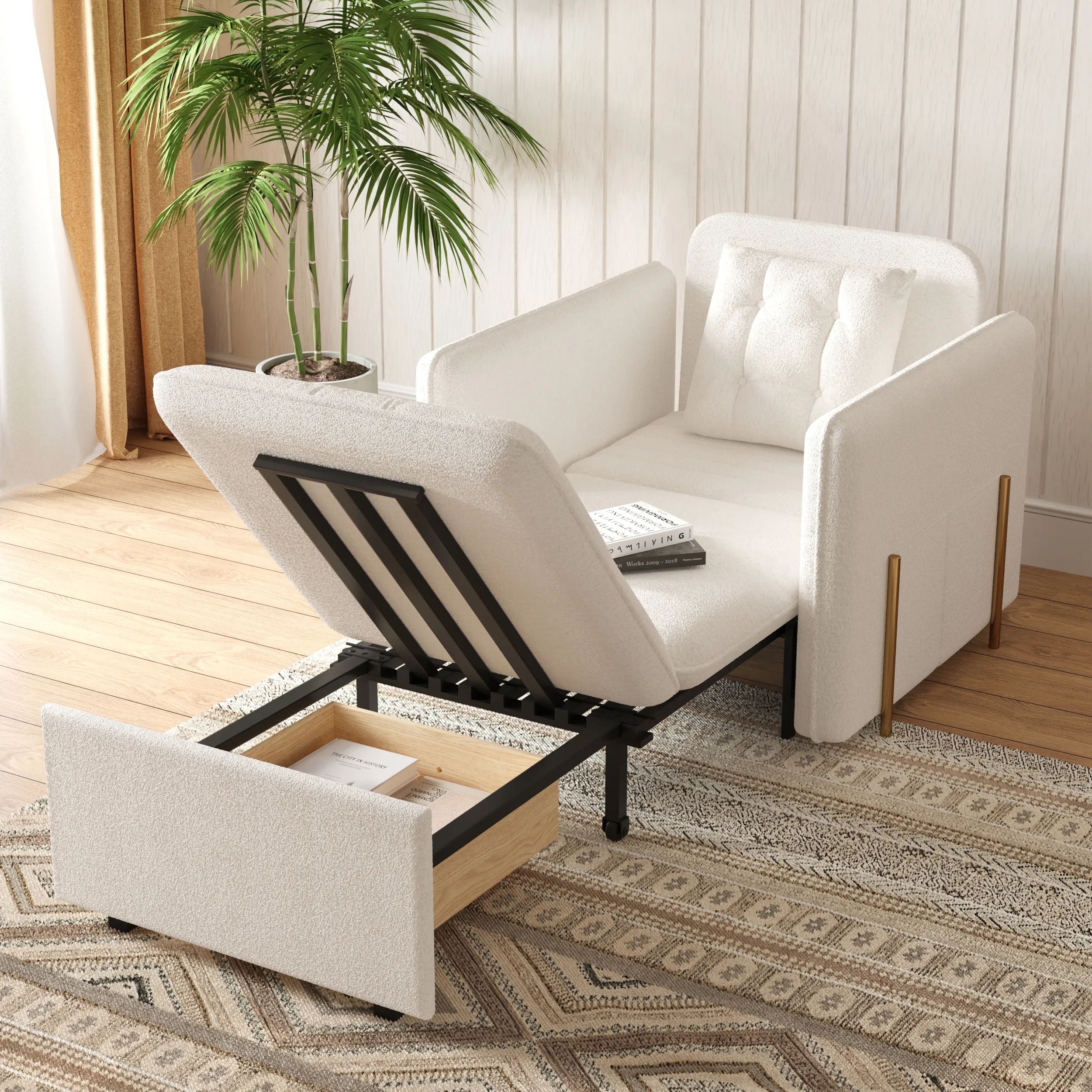 Daybed with Trundle Pull Out Sleeper Sofa with Storage