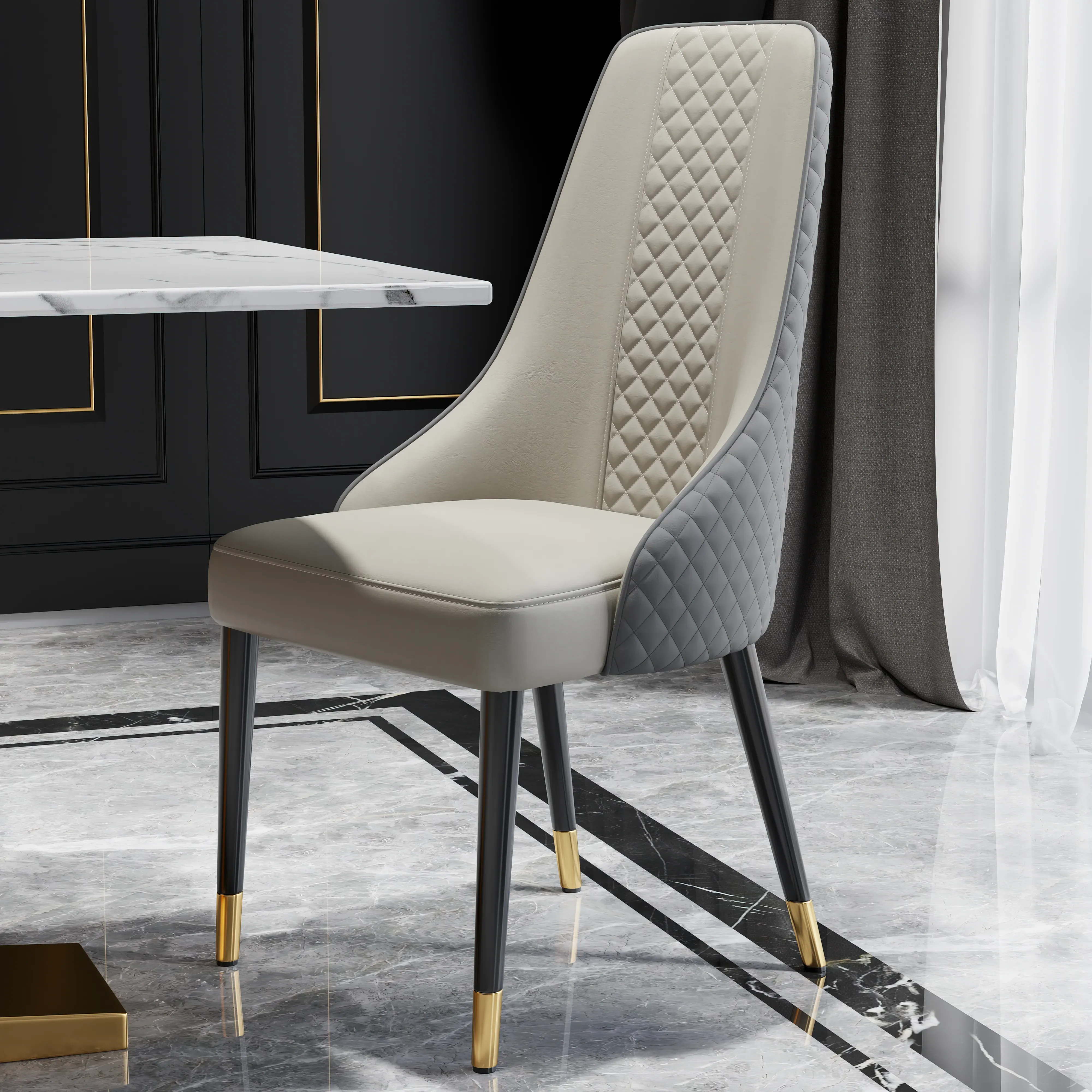 Diamic 6-Piece High Back Dining Chairs - Gray, Faux Leather image