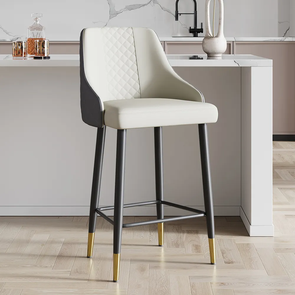 Diamic Bar Stool with Arms and Footrest - Grey, PU Leather image