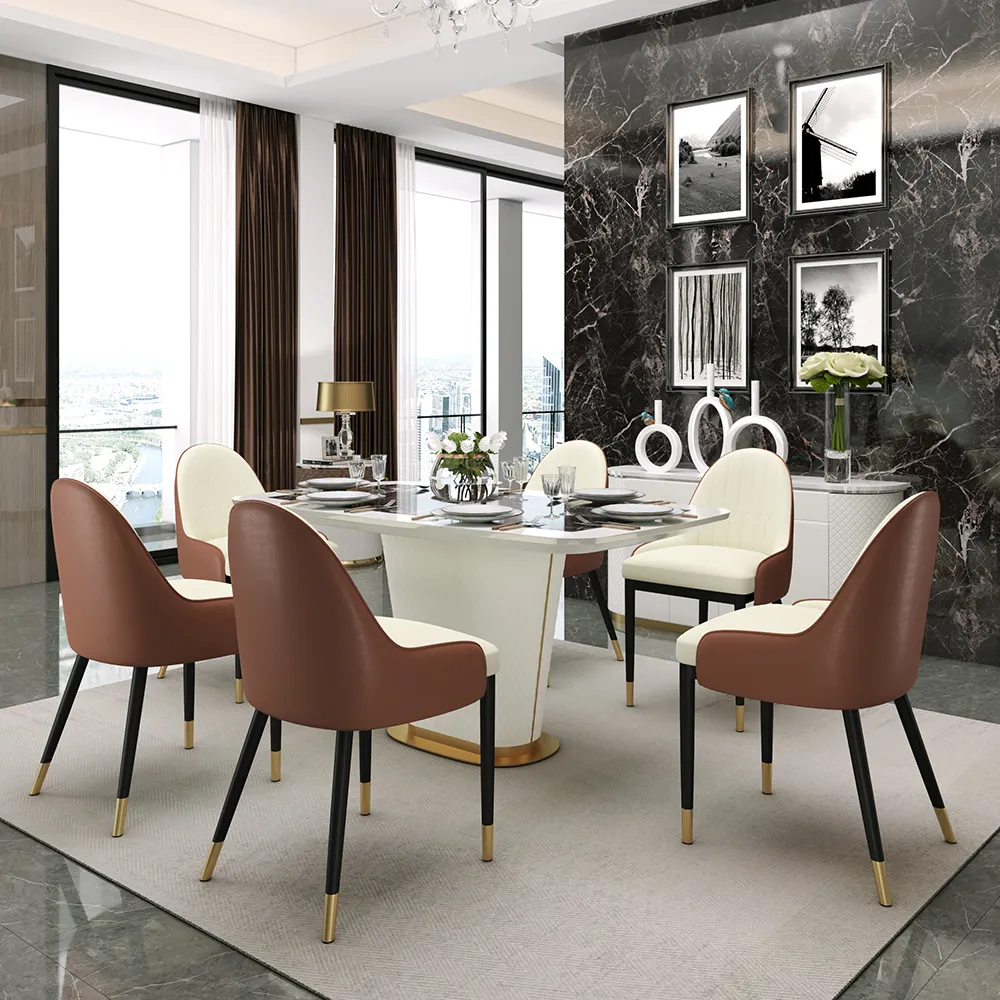 Dining Chair Set of 2 - Beige & Brown, Faux Leather image