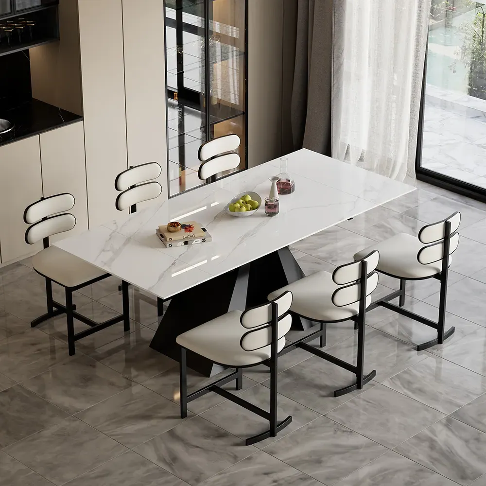 Dining Chairs Set of 6 - White, Faux Leather image