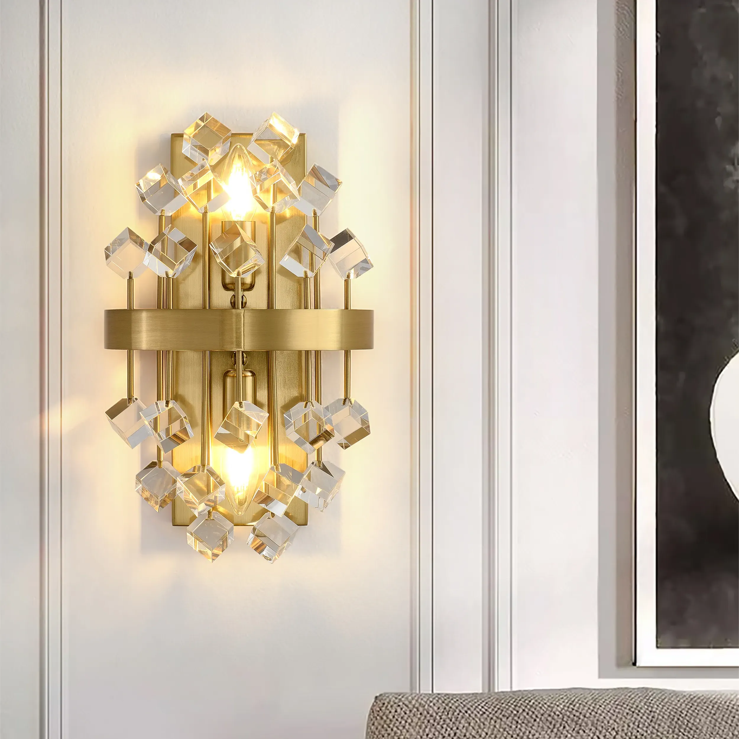 Disdal Crystal Wall Light with Gold Back Plate - Gold image
