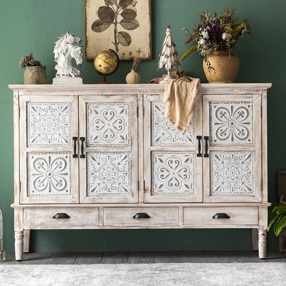 Distrate 59" Sideboard Buffet with 3 Drawers - Distressed White