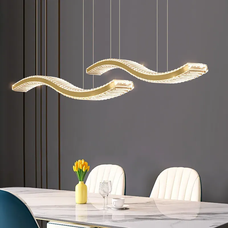 Double-S Wave LED Crystal Chandelier with Remote - Gold image