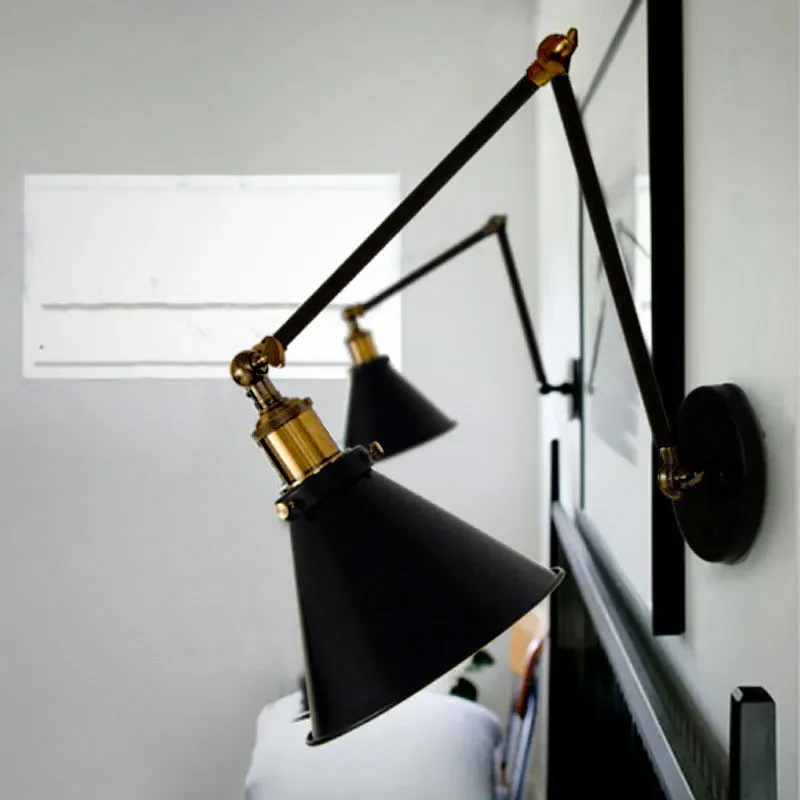 Double Swing Arm Wall Sconce - Black, Brass image