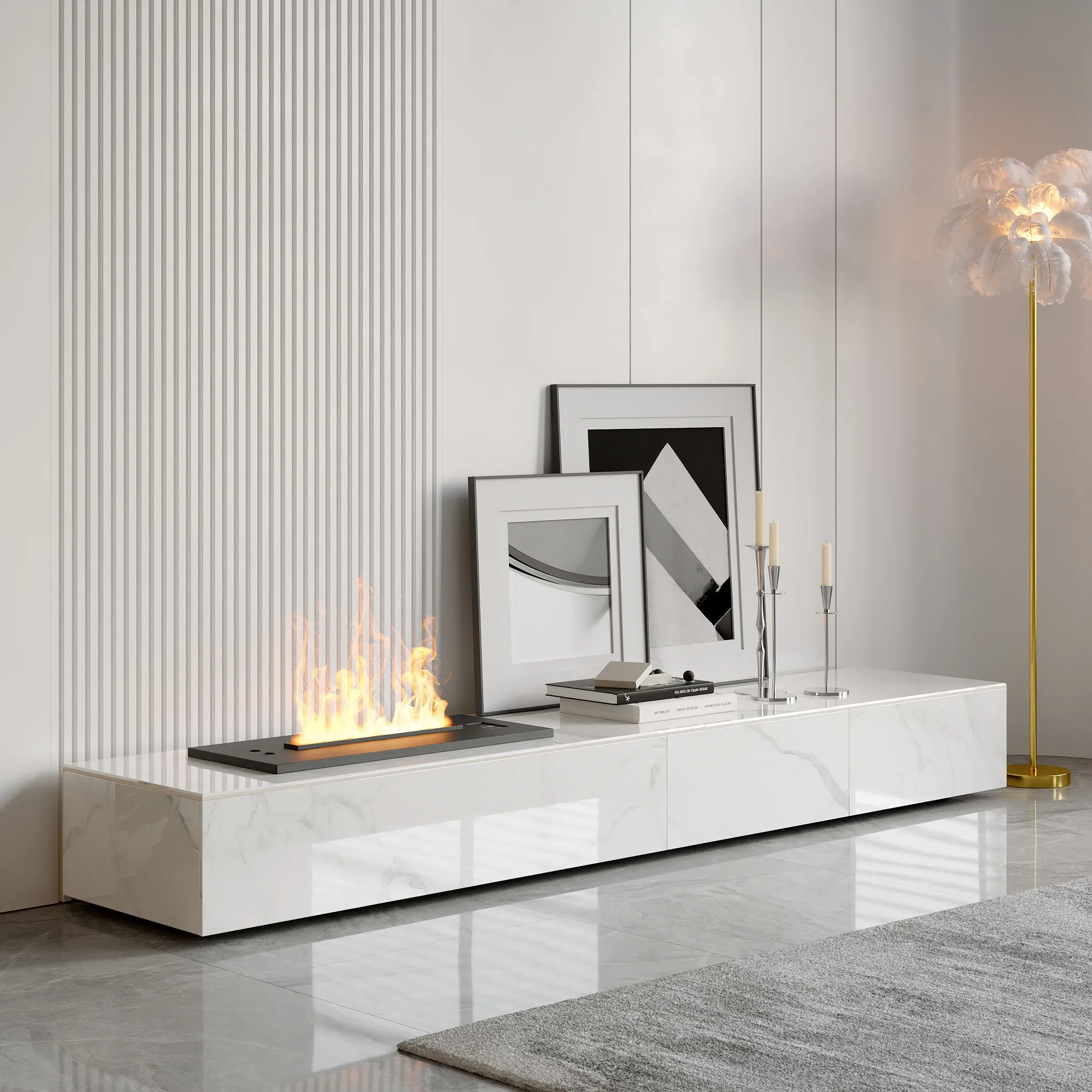 Electric Fireplace TV Stand with Humidifier - Faux Marble