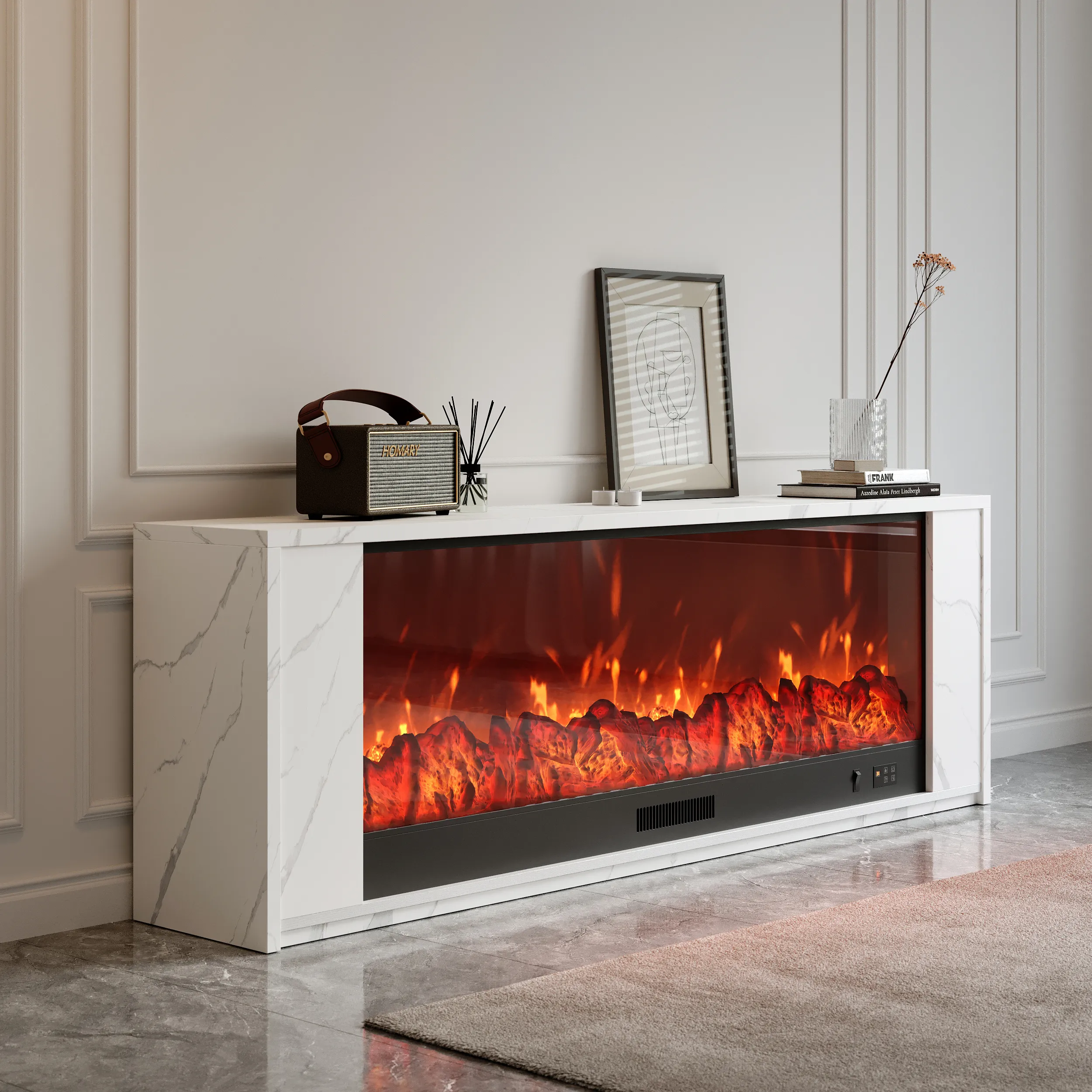Electric Fireplace TV Stand with Remote Control - White