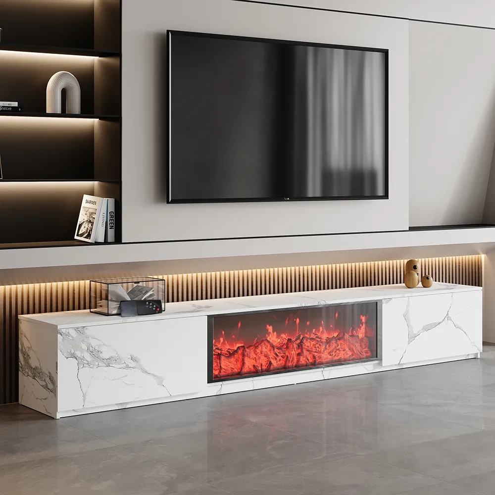 Electric Fireplace TV Stand with Storage - Marble Finish image