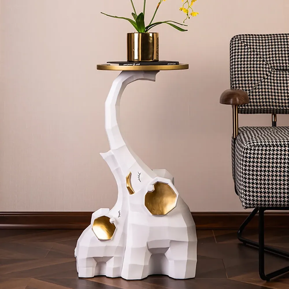 Elephant Shape End Table with Tray Top - White, Gold