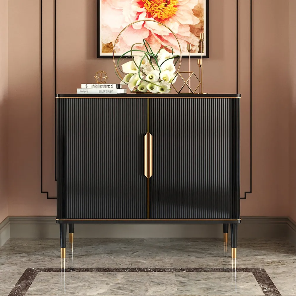 Entryway Cabinet with 2 Doors 2 Shelves - Black, Gold image