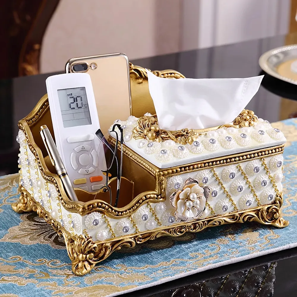 European Tissue Holder Remote Control Storage - Gold, Resin image