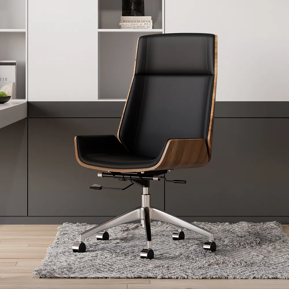 Executive Office Chair with Adjustable Height - Black, Faux Leather image