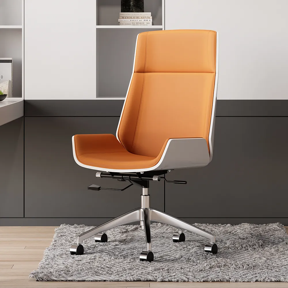 Executive Office Chair with Adjustable Height - Orange, Faux Leather