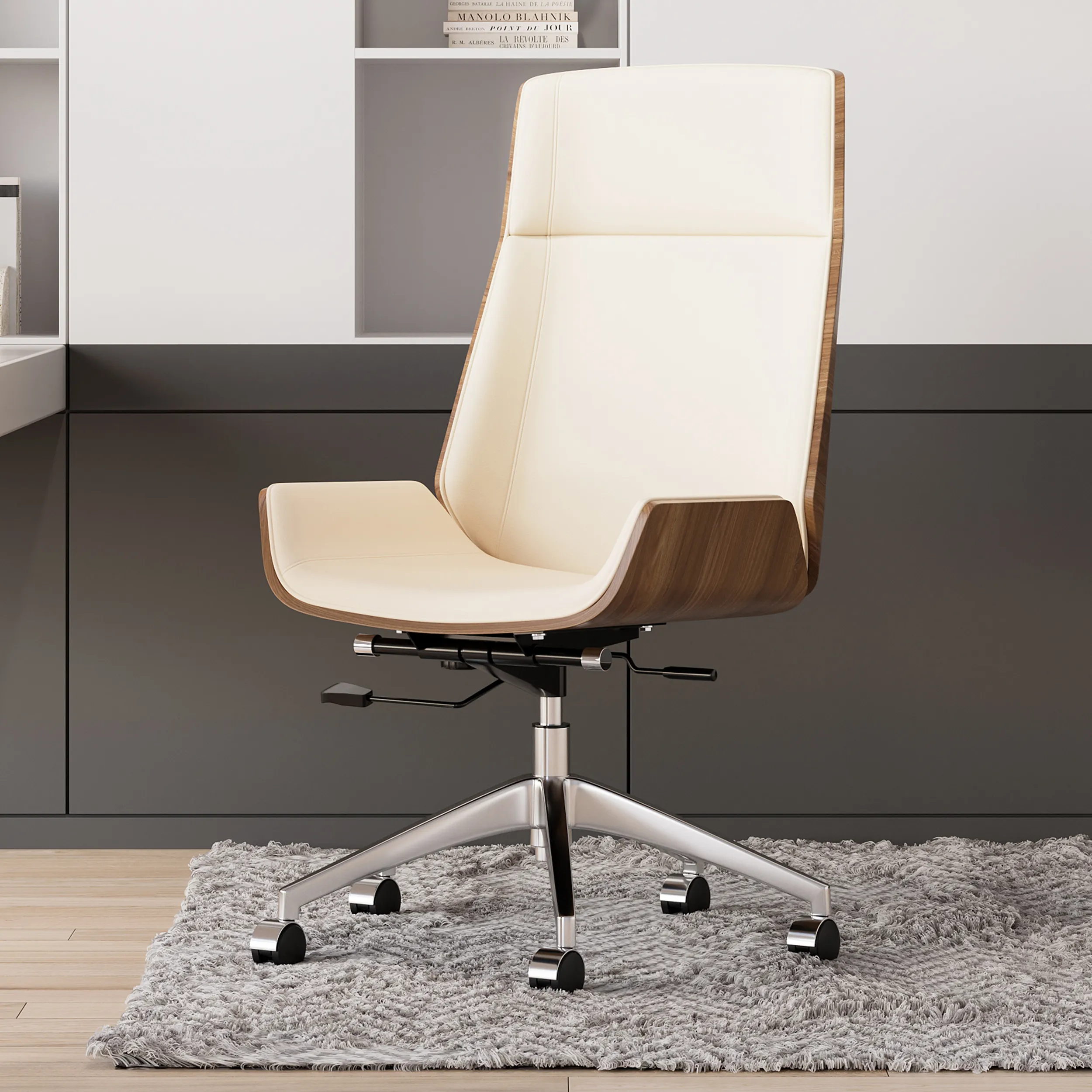 Executive Office Chair with Adjustable Height - White, Faux Leather